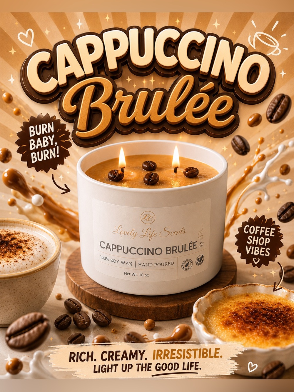 Cappuccino Brulée 6 oz Double Wick Premium Soy Candle from Lovely Life Scents